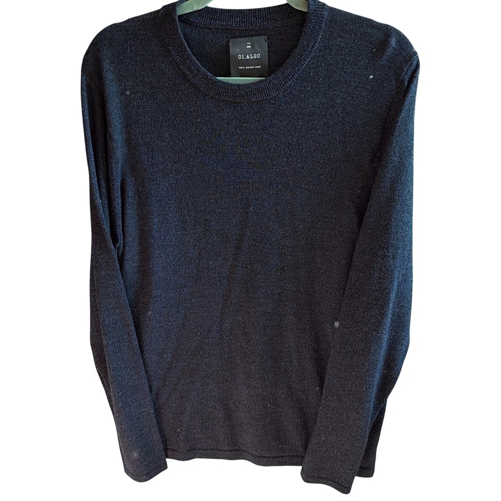 01.ALGO Merino Wool Sweater Mens M Navy Blue Crewneck Minimalist Business Casual